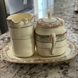 Noritake Barrymore sugar and creamer with tray.